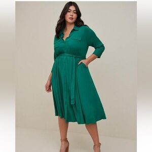 Midi Rayon Slub Belted Shirtdress